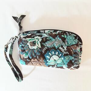 Vera Bradley Java Blue Wristlet One Inside Pocket Brown Turquoise Blue Print